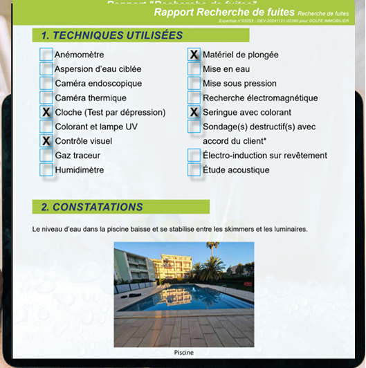 Rapport technique piscine SOS Fuite d'Eau