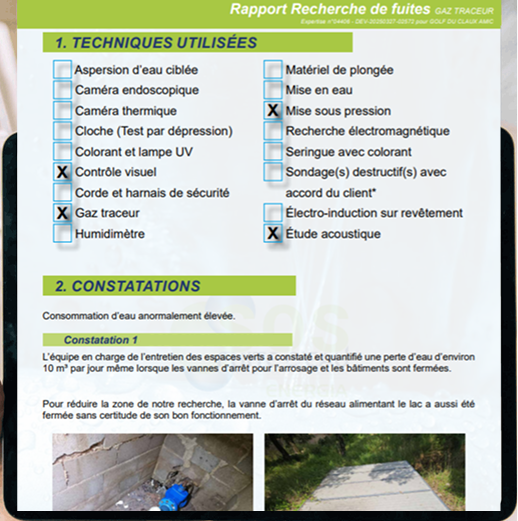 Exemple de rapport technique SOS Fuite d'Eau